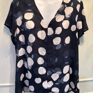 DKNY Navy and White Polka Dot Blouse